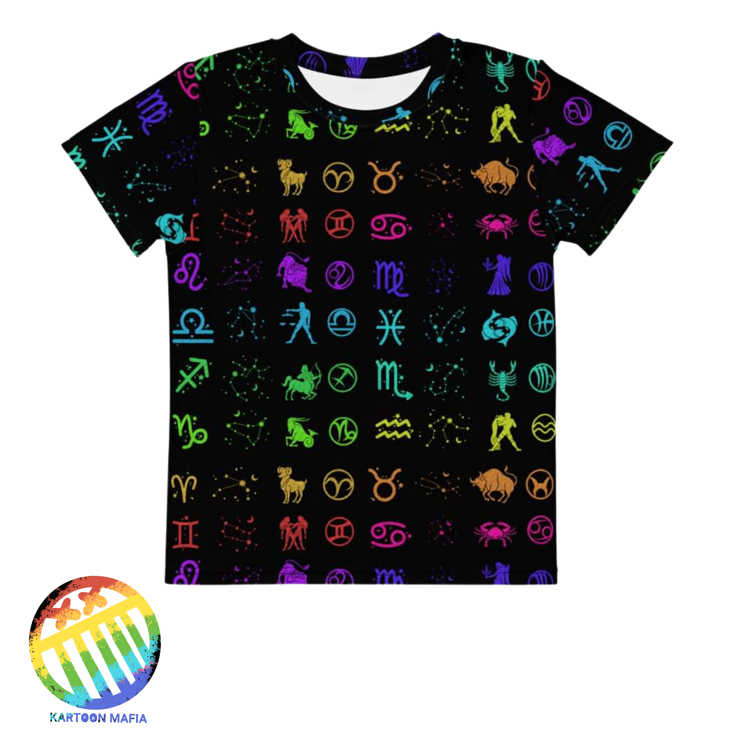 Astrology all over print tee. Black